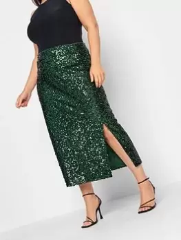 Yours Sequin Tube Skirt, Green, Size 14, Women