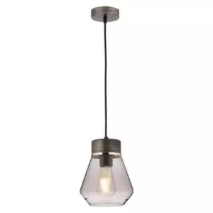 Luminosa Rona Ceiling Pendant E27, With Kite Smoke Glass Aged Pewter, Smoke, Black Fabric