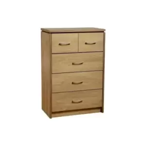 Seconique Charles 5 Drawer Chest 3+2 Design Oak Veneer with Walnut Trim