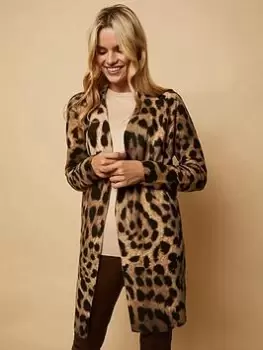 Wallis Neutral Leopard Animal Longline Cardigan, Cream, Size S, Women