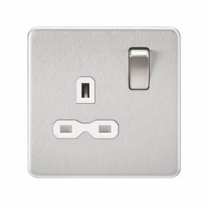 KnightsBridge 1G 13A 230V Screwless Brushed Chrome UK 3 Pin Switched Electrical Wall Socket - White Insert