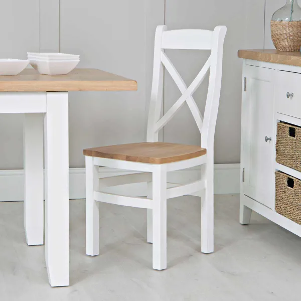 K Living Lina Cross Back Dining Chair Pair Wooden Seat White