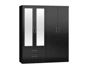 Seconique Nevada Black High Gloss 4 Door 2 Drawer Mirrored Wardrobe