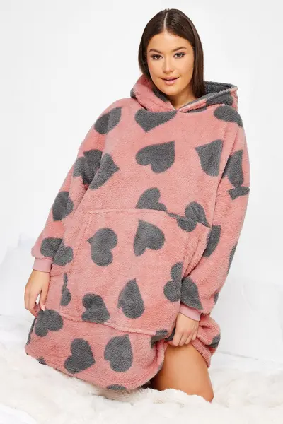 Yours Leopard Heart Snuggle Hoodie, Pink Size XL Women