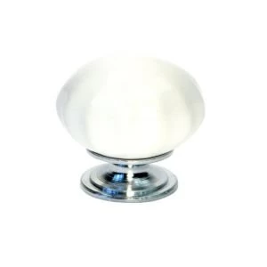 BQ White Polished Chrome effect Knob Furniture knob D30 mm Pack of 1