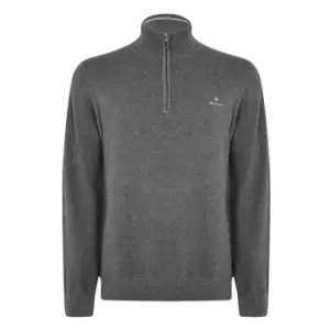 GANT Men Cotton Pique Half-Zip Sweater (L) Grey