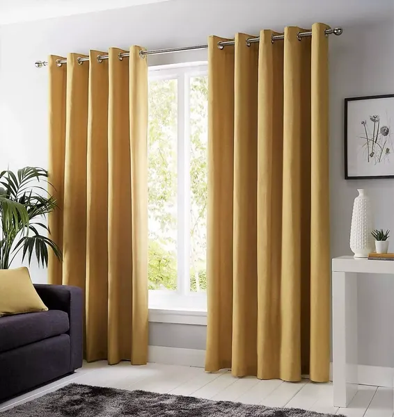 Fusion Sorbonne 100% Cotton Eyelet Lined Curtains, Ochre, 46 x 72" - Fusion SNEOC46726LUU