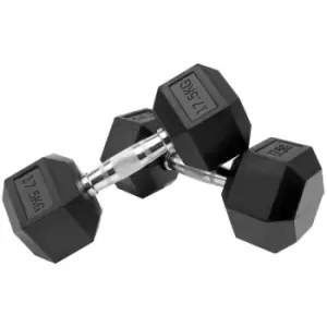 Neo 2x Cast Iron Rubber Hexagonal Dumbbells 17.5kg