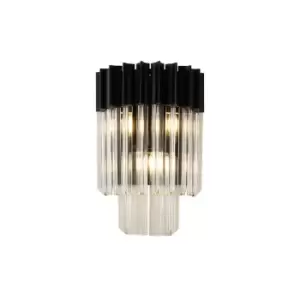 Luminosa Poland Wall Lamp 3 Light E14, Matt Black, Clear Sculpted Glass