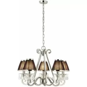 Loops - Esher Ceiling Pendant Chandelier Nickel Crystal & Black Shades 5 Lamp Light