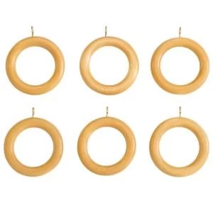 Colours Modern Beech effect Wood Curtain ring Dia35mm Pack of 6