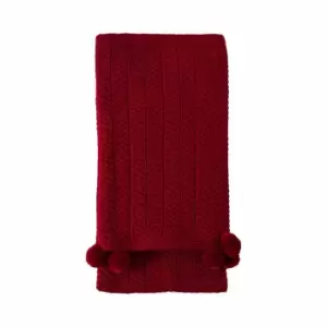 Crossland Grove Herringbone Pom Pom Throw Red 1300x1700mm