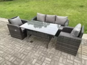 Fimous 5 Seater Outdoor Dark Grey Rattan Garden Furniture with Rectangular Dining Table