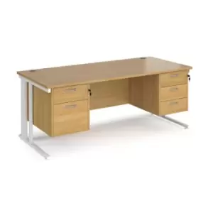 Office Desk Rectangular Desk 1800mm With Double Pedestal Oak Top With White Frame 800mm Depth Maestro 25 MCM18P23WHO