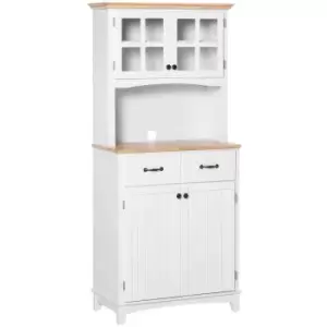 HOMCOM Coastal Kitchen Cupboard Storage Cabinet With Drawer Microwave Counter