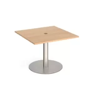 Eternal square meeting table 1000mm x 1000mm with central circular cutout 80mm - brushed steel base and beech top