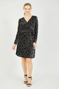 Black Glitter Star Wrap Dress