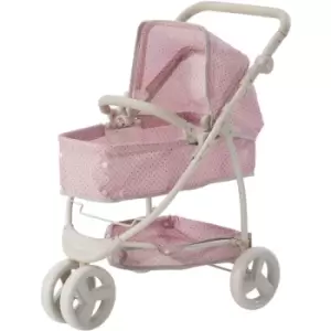 Olivia's Little World Kids 2 In 1 Dolls Pram Stroller Pushchair For Baby Dolls Toy Pram With Multi-Position Seat & Storage Pink OL-00009 - Pink/Grey