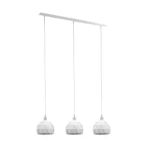 Pendant Ceiling Light Colour White Steel Round Faceted Shade Bulb E14 3x40W