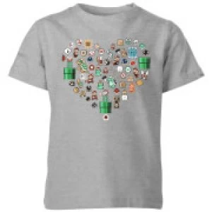 Nintendo Super Mario Pixel Sprites Heart Kid's T-Shirt - Grey - 5-6 Years