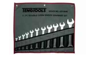 Teng Tools 6211mm 11 Piece Double Open Ended Spanner Set in Tool Roll