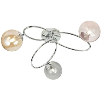 Endon Ellipse Semi Flush 3 Light Globe Lamp Chrome, Pink Champagne & Tinted Glass Shades