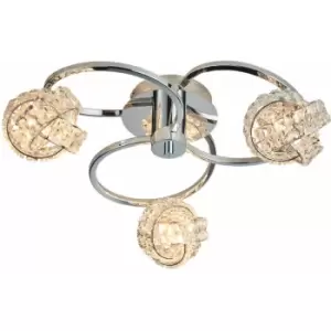 Loops - Semi Flush Ceiling Light Chrome & Crystal Knott 3 Lamp Hanging Feature Pendant