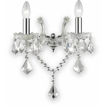 Ideal Lux Lighting - Ideal Lux Florian - 2 Light Indoor Glass Candle Wall Light Chrome with Crystals, E14