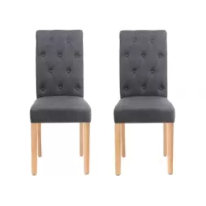 Neo Dark Grey Fabric High Button Back Roll Top Dining Chairs X2