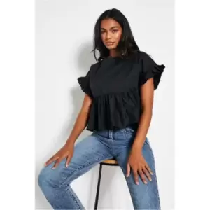 I Saw It First Black Frilled Sleeve Blouse - Black