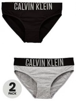 Calvin Klein Girls 2 Pack Bikini Briefs - Black/Grey, Size Age: 10-12 Years, Women