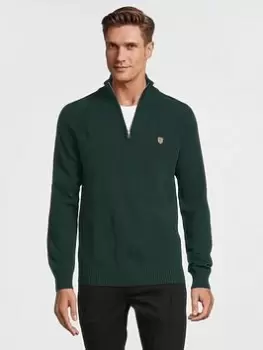 GANT Banner Shield Knitted Quarter Zip - Dark Green, Dark Green Size M Men