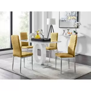 Furniture Box Giovani 4 Grey Dining Table and 4 Mustard Velvet Milan Chairs