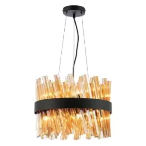 Luminosa Kalih 10 Light G9, Ceiling Pendant Round, Satin Black, Amber