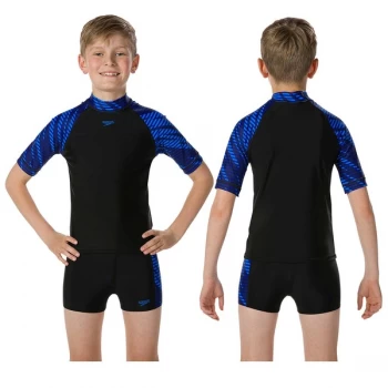 Speedo SmashBash Rash Top Junior Black/Blue 30"