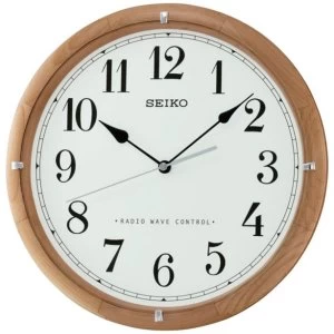 Seiko Radio Controlled Wooden Wall Clock - Light Brown