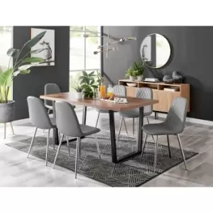 Furniture Box Kylo Brown Wood Effect Dining Table and 6 Grey Corona Silver Chairs