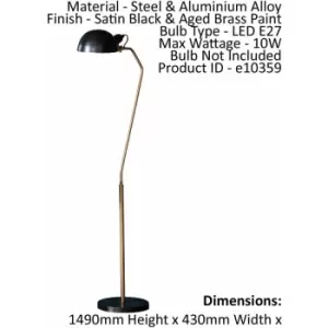 Loops - Floor Lamp Light Satin Black & Aged Brass Paint 10W LED E27 Standing