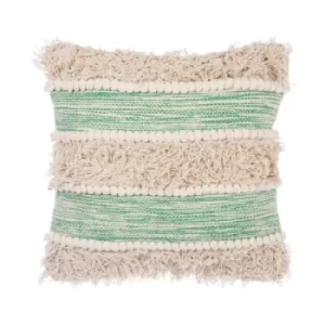 Sass & Belle Green Scandi Boho Tufted Stripe Cushion