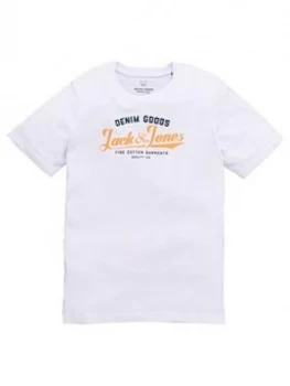 Jack & Jones Junior Boys Denim Goods Short Sleeve T-Shirt - White, Size 10 Years