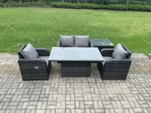 Fimous 4 Seater Outdoor Dark Grey Rattan Lounge Sofa Complete Set with Adjustable Table and Side Table