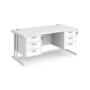 Office Desk Rectangular Desk 1600mm With Double Pedestal White Top With White Frame 800mm Depth Maestro 25 MC16P33WHWH