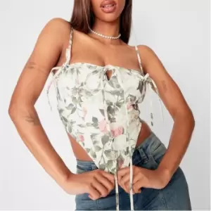 Missguided Co Ord Floral Print Tie Strap Corset Top - Cream