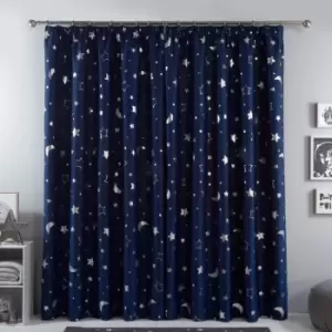 Dreamscene Galaxy Star Pencil Pleat Blackout Pair Curtains Navy - 46" X 72"