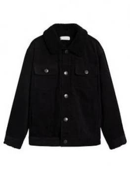 Mango Boys Fleeced Collar Cord Jacket - Black