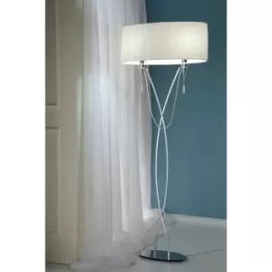 Floor lamp Lucca 2 Bulbs E27, polished chrome with white lampshade & clear crystal