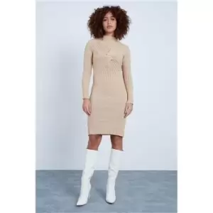 I Saw It First Stone Recycled Knitted Twist Front Midi Dress - Brown