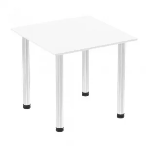 Impulse 800mm Square Table White Top Chrome Post Leg