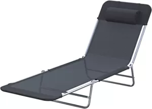 Outsunny Garden Lounger Recliner Adjustable Sun Bed Chair-Black