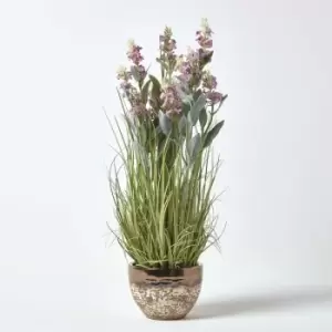 Homescapes - Artificial Pink Lavender Plant in Decorative Metallic Ceramic Pot, 66cm Tall - Pink